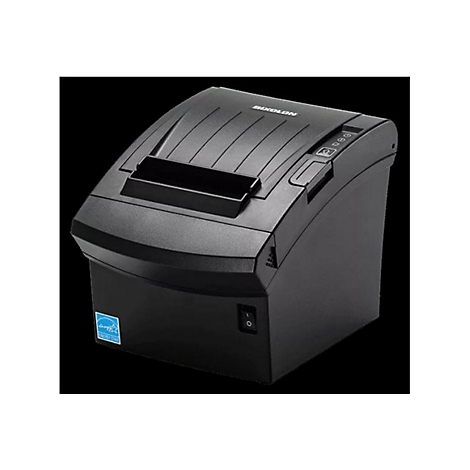 Imprimante thermique Bixolon noire. "BIXOLON" est en haut. L'imprimante a un chargeur de papier.