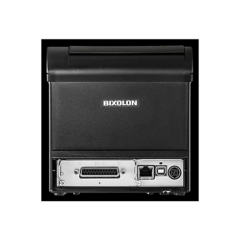 Imprimante Bixolon noire avec ports, marque 'BIXOLON' visible.
