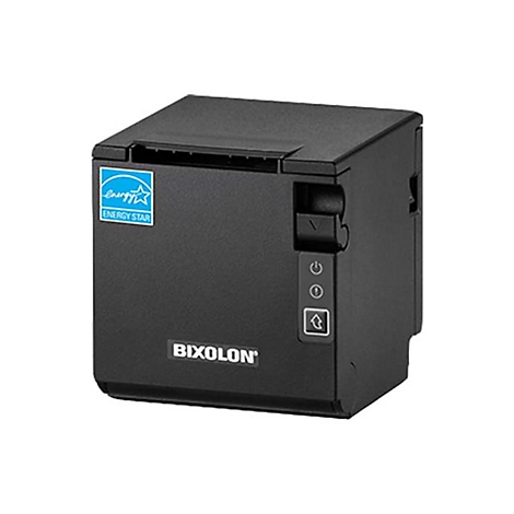Schwarzer Bixolon-Thermodrucker mit Energy Star-Aufkleber. Auf der Vorderseite befinden sich drei Knöpfe und der Schriftzug BIXOLON.