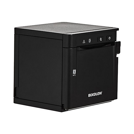 Schwarzer Bixolon-Thermodrucker; vorne mit NFC-Symbol. Oben befinden sich Knöpfe und Symbole. Logo "Bixolon" unten.