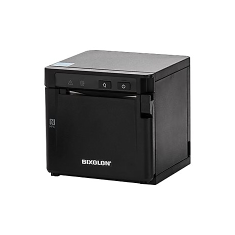 Schwarzer Bixolon-Thermodrucker. Auf der Vorderseite sind die Aufschrift NFC und das Logo zu sehen. Oben befinden sich Knöpfe und Symbole.