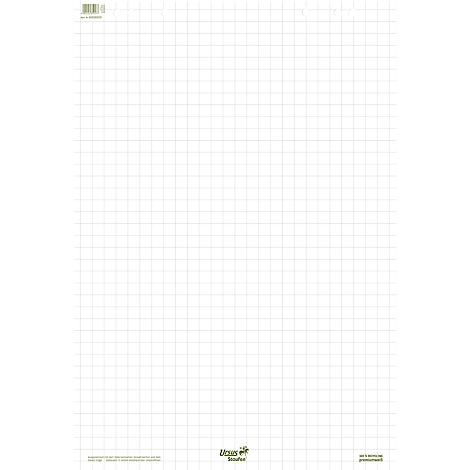 Papier quadrillé blanc avec des lignes vertes. Logo et lettrage visibles en bas.