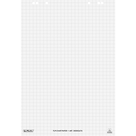 Bloc de rotafolio Herlitz, cuadriculado, con 6 agujeros, perforado, 650 mm de ancho x 980 mm de alto, papel blanco, 5 unidades de 20 hojas cada una