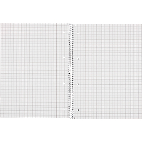 Cahier ouvert avec des pages quadrillées et une reliure à spirale au centre.