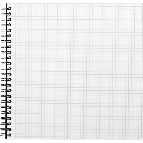 Bloc-notes avec reliure à spirale et pages quadrillées. Le fond est blanc.