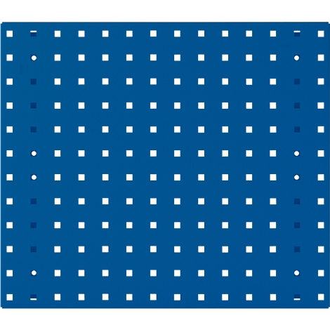 Blauw geperforeerd plaatwerk met vierkante en ronde gaten. Onberispelijk patroon.