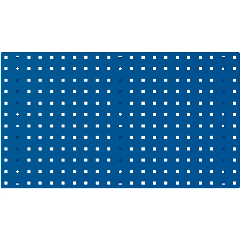 Blauw patroon met witte vierkanten en stippen.