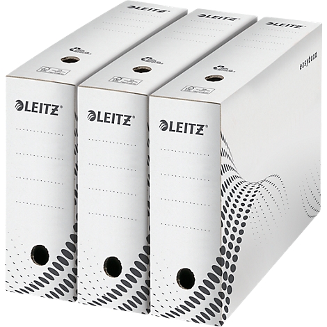 Trois chemises blanches de la marque LEITZ, légèrement inclinées.