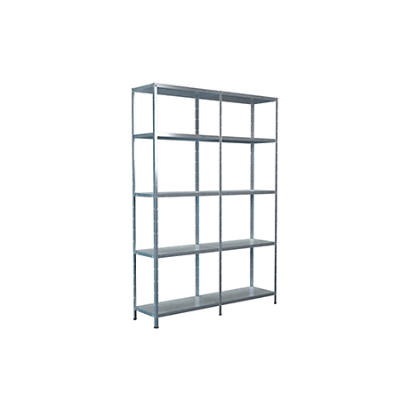 An open metal shelf with six levels against a white background. A practical storage furniture for various purposes.