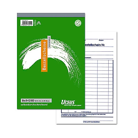 Carnet de bons de commande vert avec un coup de pinceau blanc. À côté, un seul bon de commande.