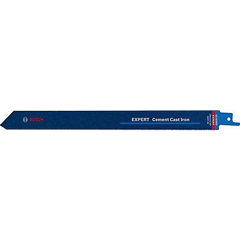 Blaue Sägeblatt mit Aufdruck "EXPERT Cement Cast Iron" und Bosch Logo.