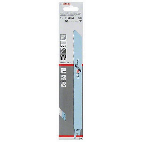 Sägeblatt in Packung, blau, "Heavy Metal", mit Aufdrucken.