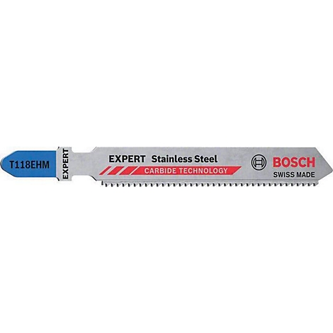 Sägeblatt aus Edelstahl, blauer Aufdruck T118EHM, Hersteller Bosch.