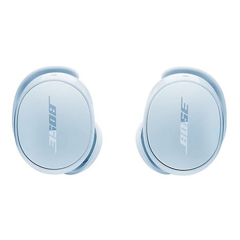 Zwei hellblaue Bose In-Ear-Kopfhörer vor weißem Hintergrund.
