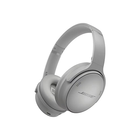Graue Bose Over-Ear-Kopfhörer vor weißem Hintergrund.