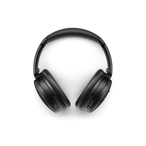 Schwarze Over-Ear-Kopfhörer vor weißem Hintergrund, Vorderansicht.