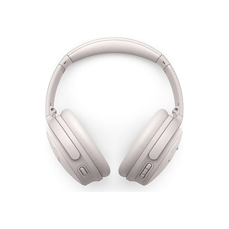 Beige Over-Ear-Kopfhörer in Frontansicht vor weißem Hintergrund.