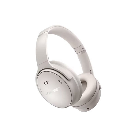 Weiße Bose Over-Ear-Kopfhörer vor weißem Hintergrund.