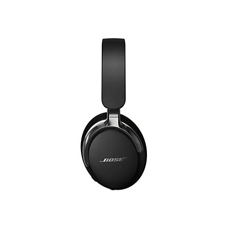 Schwarze Bose Over-Ear-Kopfhörer in Seitenansicht vor weißem Hintergrund.