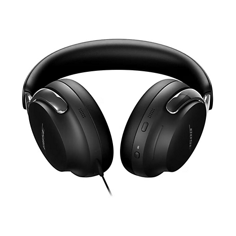 Schwarze Bose Over-Ear-Kopfhörer mit gepolstertem Kopfbügel, seitlichem Bose-Logo und Bluetooth-Symbol auf weißem Grund.