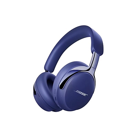 Dunkelblauer Bose Over-Ear-Kopfhörer vor weißem Hintergrund.