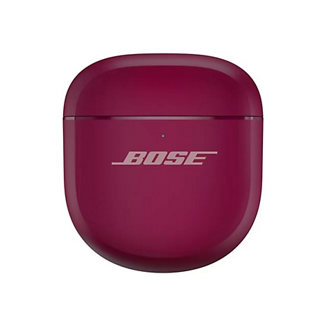 Dunkelrotes, abgerundetes Bose-Ladecase für Kopfhörer mit mittigem Logo und kleiner Status-LED.