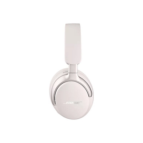 Weiße Bose Over-Ear-Kopfhörer in Seitenansicht vor weißem Hintergrund.