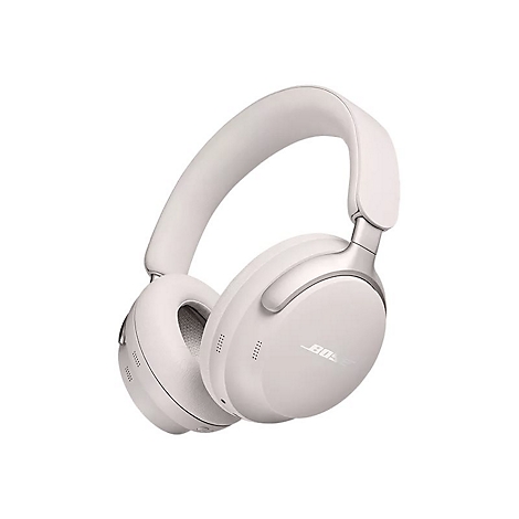 Weiße Bose Over-Ear-Kopfhörer vor weißem Hintergrund.