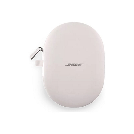 Elfenbeinfarbenes Bose-Etui, oval, mit ReiÃŸverschluss und Logo.