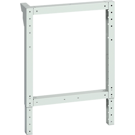 Hellgraues Metallgestell mit eckiger Form; offene Struktur; für den Gebrauch im Innenbereich bestimmt.