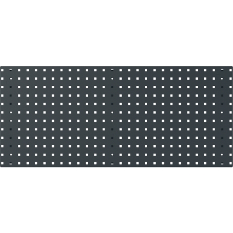 Dunkelgraue Platte mit gleichmäßig angeordneten, weißen quadratischen Löchern.