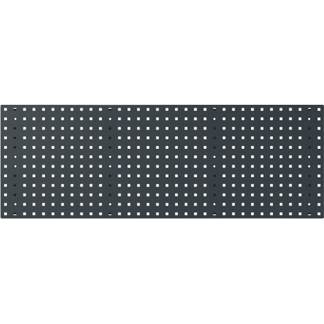 Dunkelgraue Platte mit gleichmäßig verteilten, quadratischen Löchern.