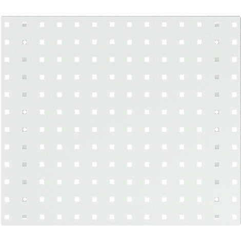 Hellgraue quadratische Platte mit gleichmäßig verteilten quadratischen und runden Löchern.