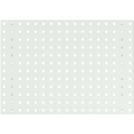 Hellgraue Platte mit quadratischen und runden Löchern.