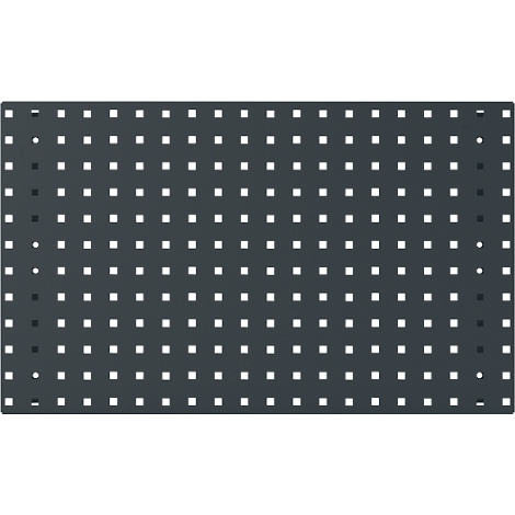 Grauer Hintergrund mit quadratischen und runden Löchern in gleichmäßiger Anordnung.