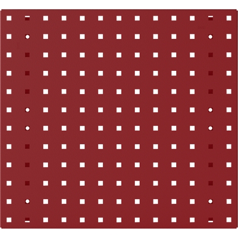 Rotes quadratisches Brett mit quadratischen und runden Löchern.