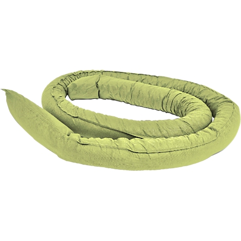 Un tube d'absorption d'huile vert clair, enroulé, avec un tissu texturé.