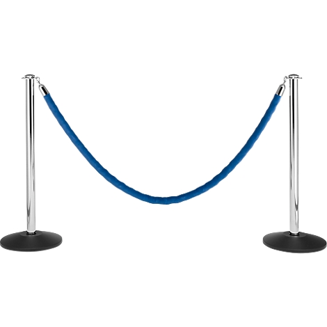 Two silver posts with a blue velvet rope, which delimits a passage.