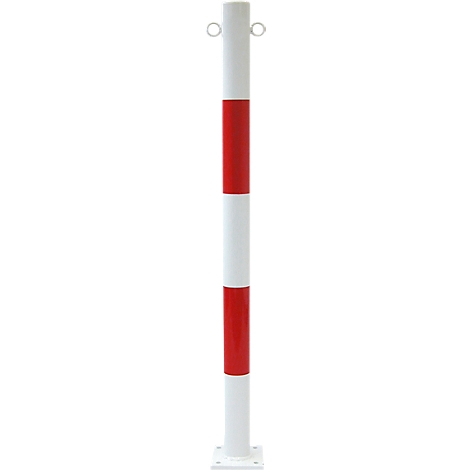 White and red striped bollard with silver eyelets.