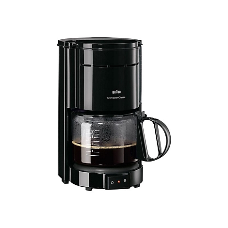 Schwarze Braun Aromaster Classic Filterkaffeemaschine mit Glaskanne auf weißem Hintergrund.