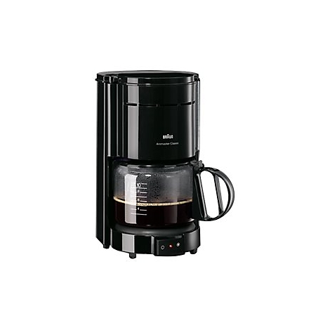 Schwarze Braun Aromaster Classic Filterkaffeemaschine mit Glaskanne vor weißem Hintergrund.