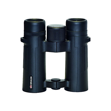Schwarzes Braun Fernglas vor weißem Hintergrund.