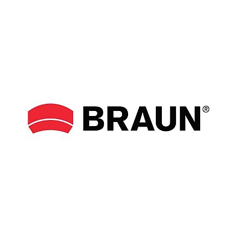Das rote Markenlogo von Braun mit dem Schriftzug Braun in schwarzen Großbuchstaben.