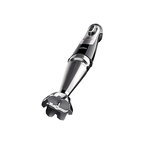 Silber-schwarzer Braun Stabmixer mit ActiveBlade Technologie vor weißem Hintergrund.