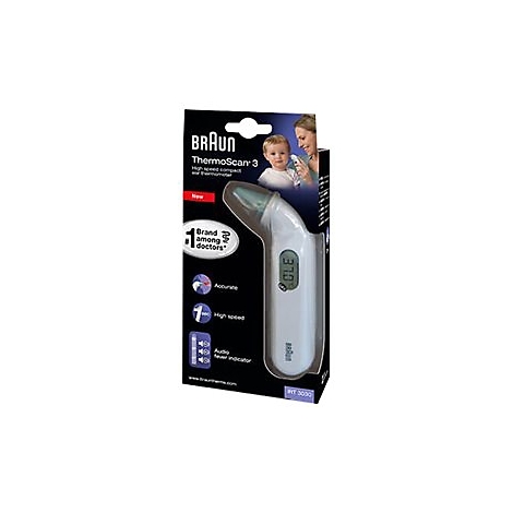 Braun ThermoScan 3 Ohrthermometer in der Produktverpackung.