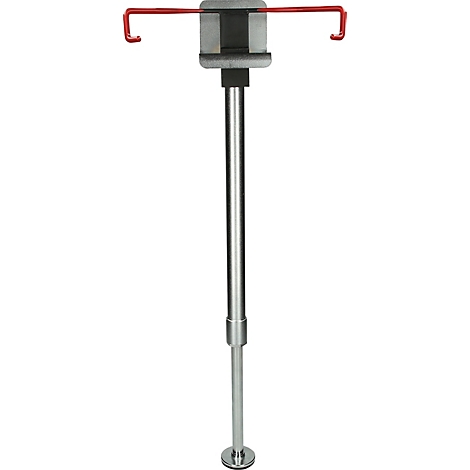 Infusionsständer aus Metall mit roter Halterung.