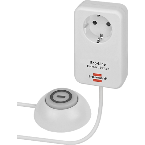 Een witte radio-aansluiting met een ronde schakelaar en het opschrift "Eco-Line Comfort Switch".