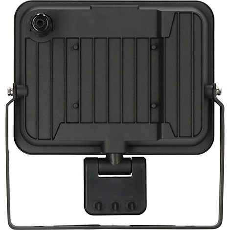 Detailaufnahme einer schwarzen Außenleuchte. Der Fokus liegt auf dem Anschluss und der geriffelten Oberfläche.