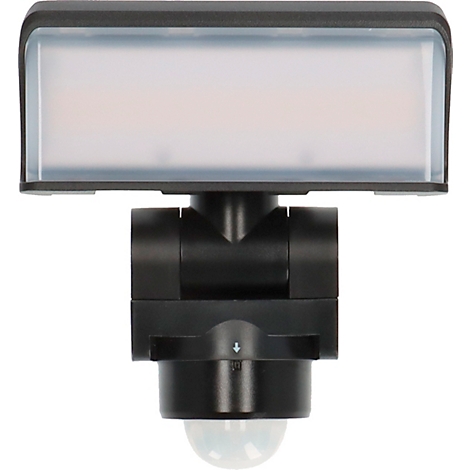 Schwarzer, rechteckiger Bewegungsmelder mit einem weißen, leuchtenden Feld und einem halbkugelförmigen Sensor.