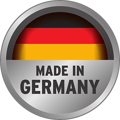 Autocollant rond avec le drapeau allemand et l'inscription "MADE IN GERMANY".
